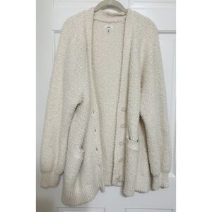 aerie oversized Cream Textured Button-Front Cardigan